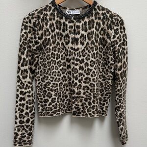 Zara Leopard Print Knit Cardigan sweater